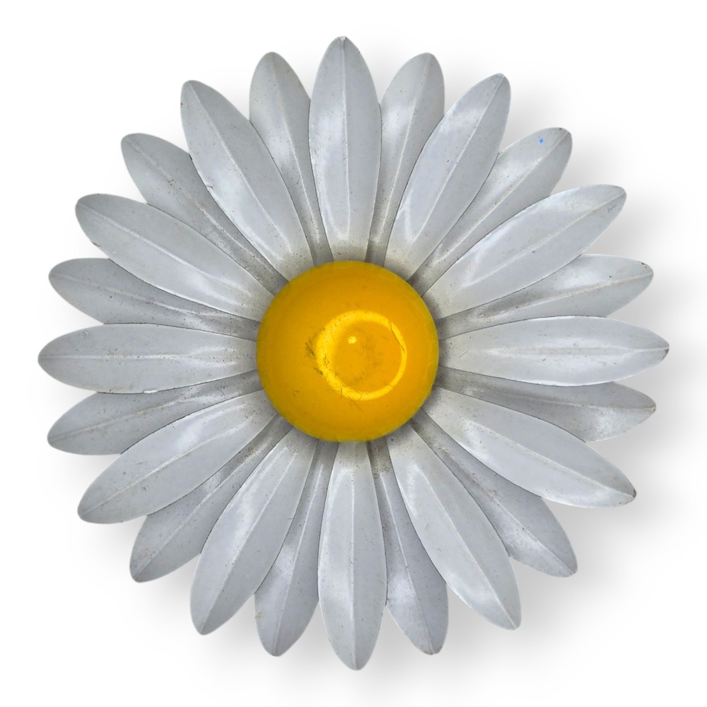 Vintage LARGE White and Yellow Painted Daisy Flower Brooch Pin